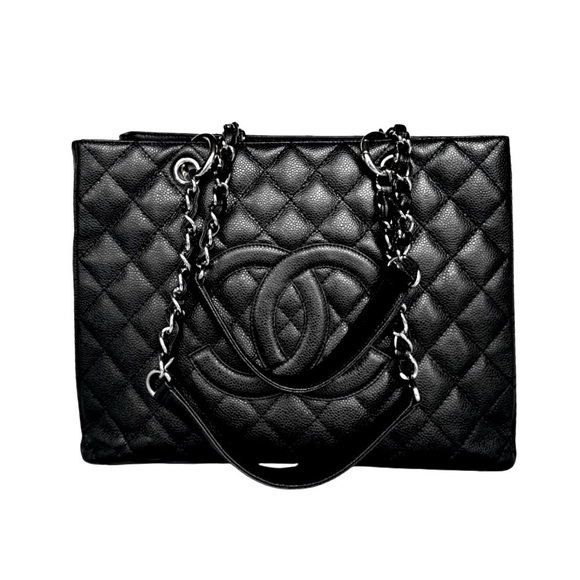 VINTAGE CHANEL Black Caviar Quilted Grand Shopping Tote GST Silver-Tone Hardware - Picture 2 of 16